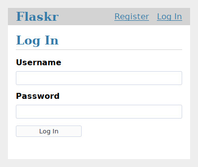 screenshot of login page